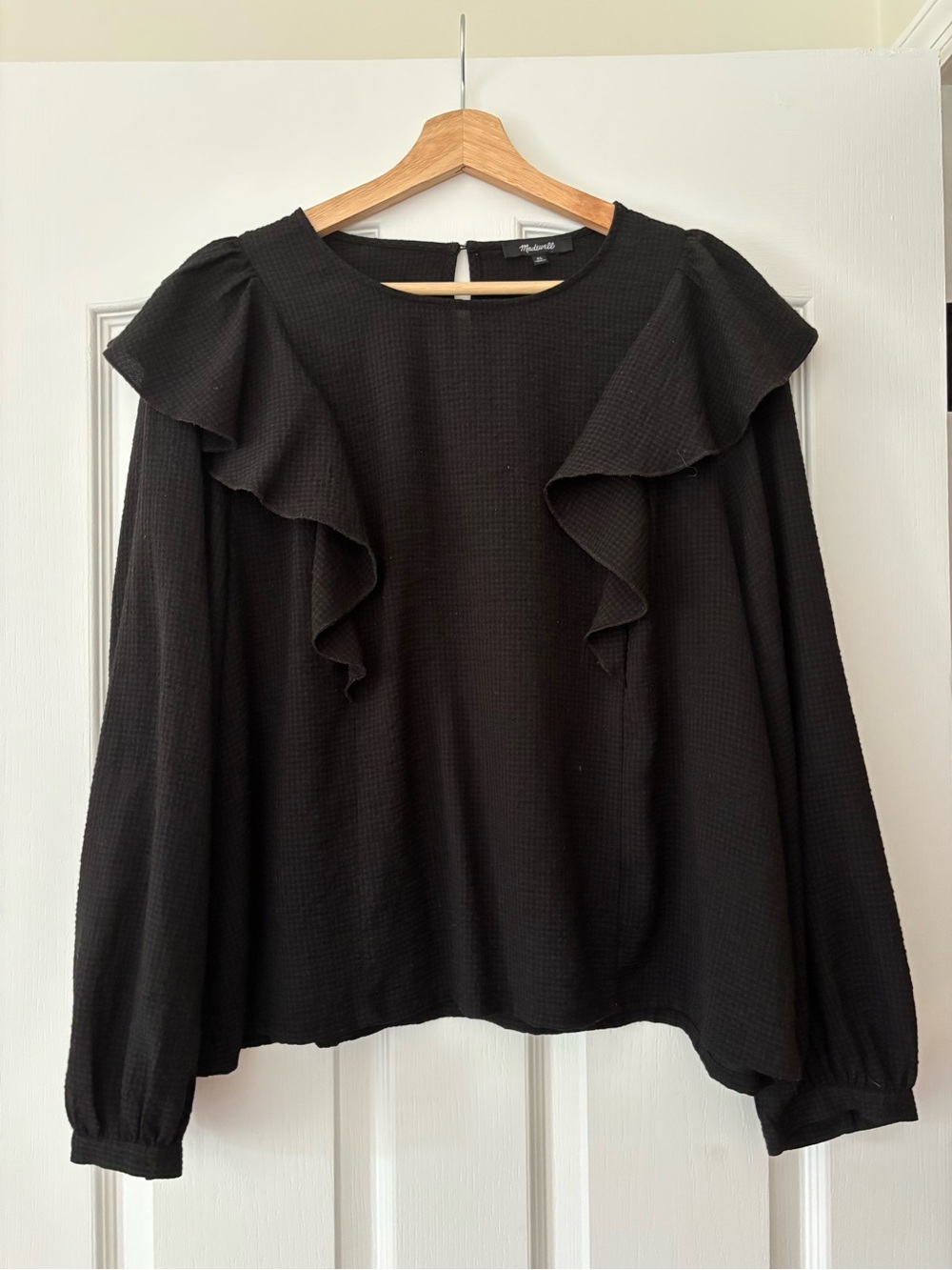 Madewell Black Ruffle-Shoulder Long Sleeve Blouse